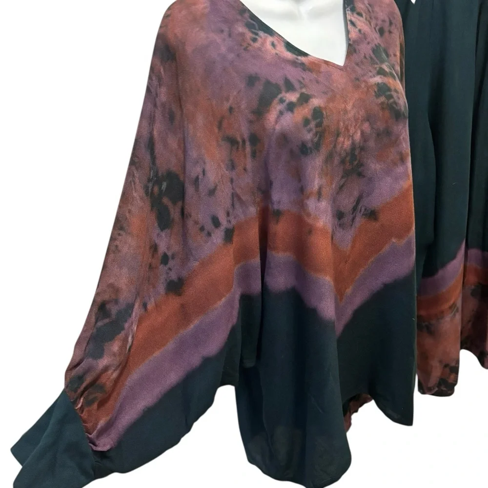 VTG Carole Dolighan Art 2 Wear Artsy 2PC Set L Dolman V Neck Tunic Wide Leg Pant
